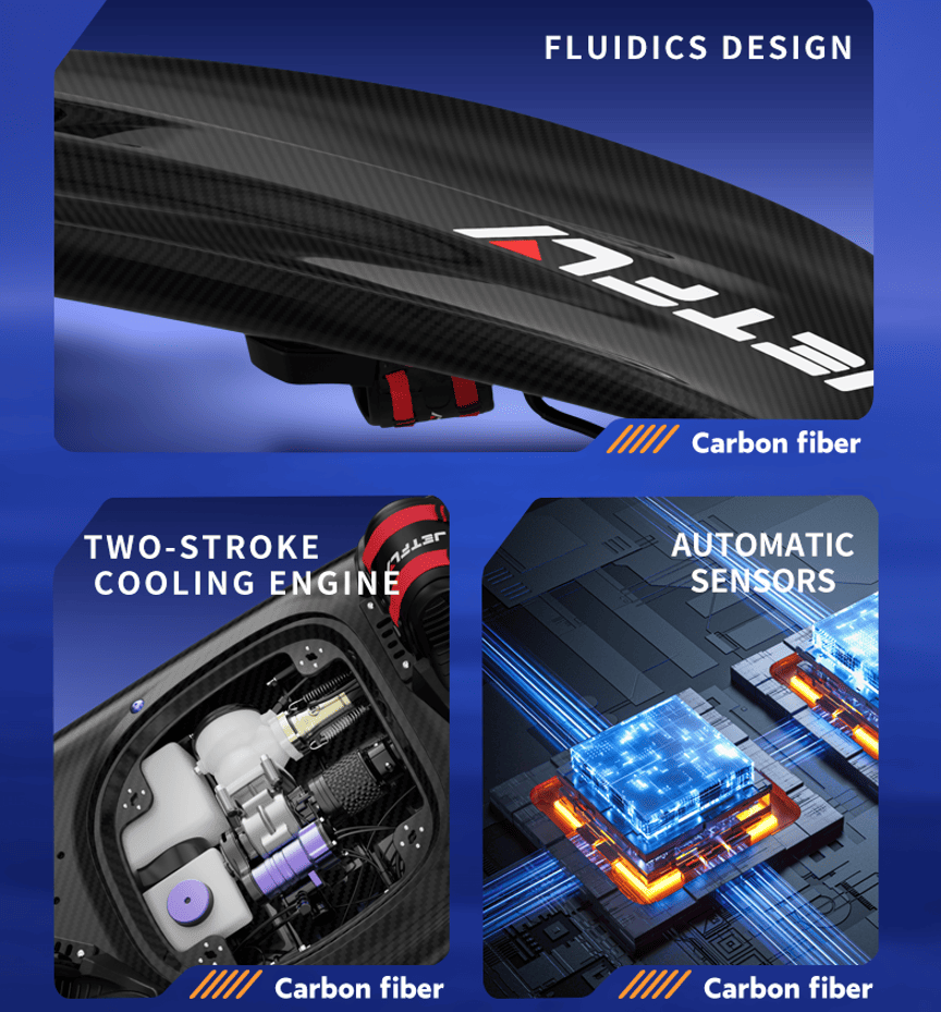 PSJF09a Gasoline engine surfboard load 150kg speed 64 km/h displacement 110CC water depth 60cm management system EFI security Pay PICC aviation grade carbon fiber,