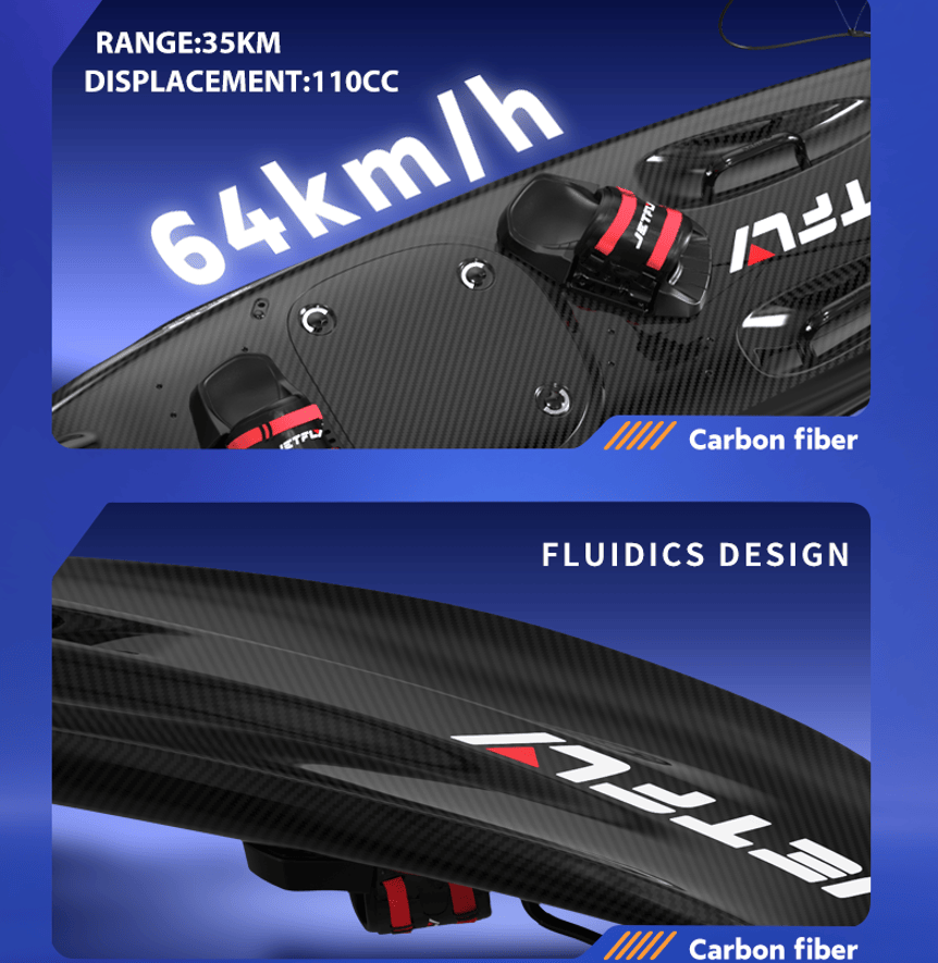 PSJF09a Gasoline engine surfboard load 150kg speed 64 km/h displacement 110CC water depth 60cm management system EFI security Pay PICC aviation grade carbon fiber,