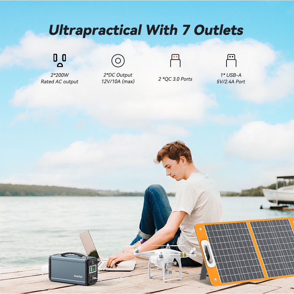 FlashFish 60000mAh Portable Power Station, 300W Solar Generator and Panel