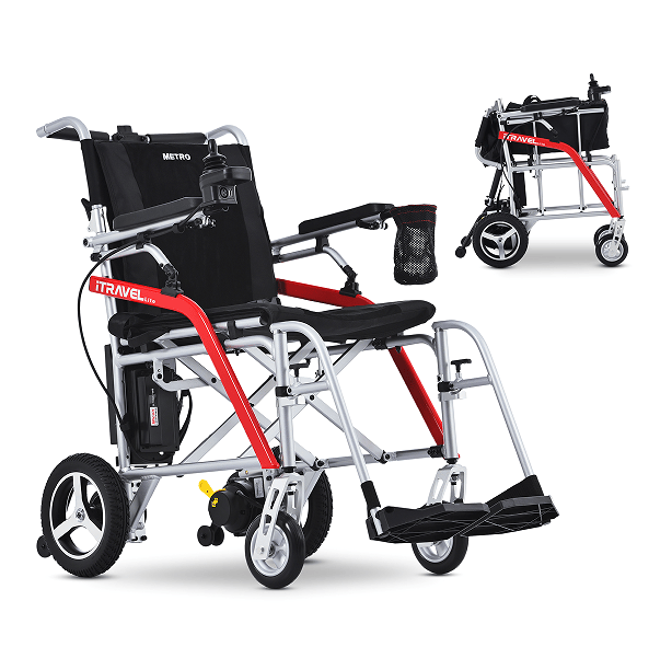 White folding electric wheelchair.