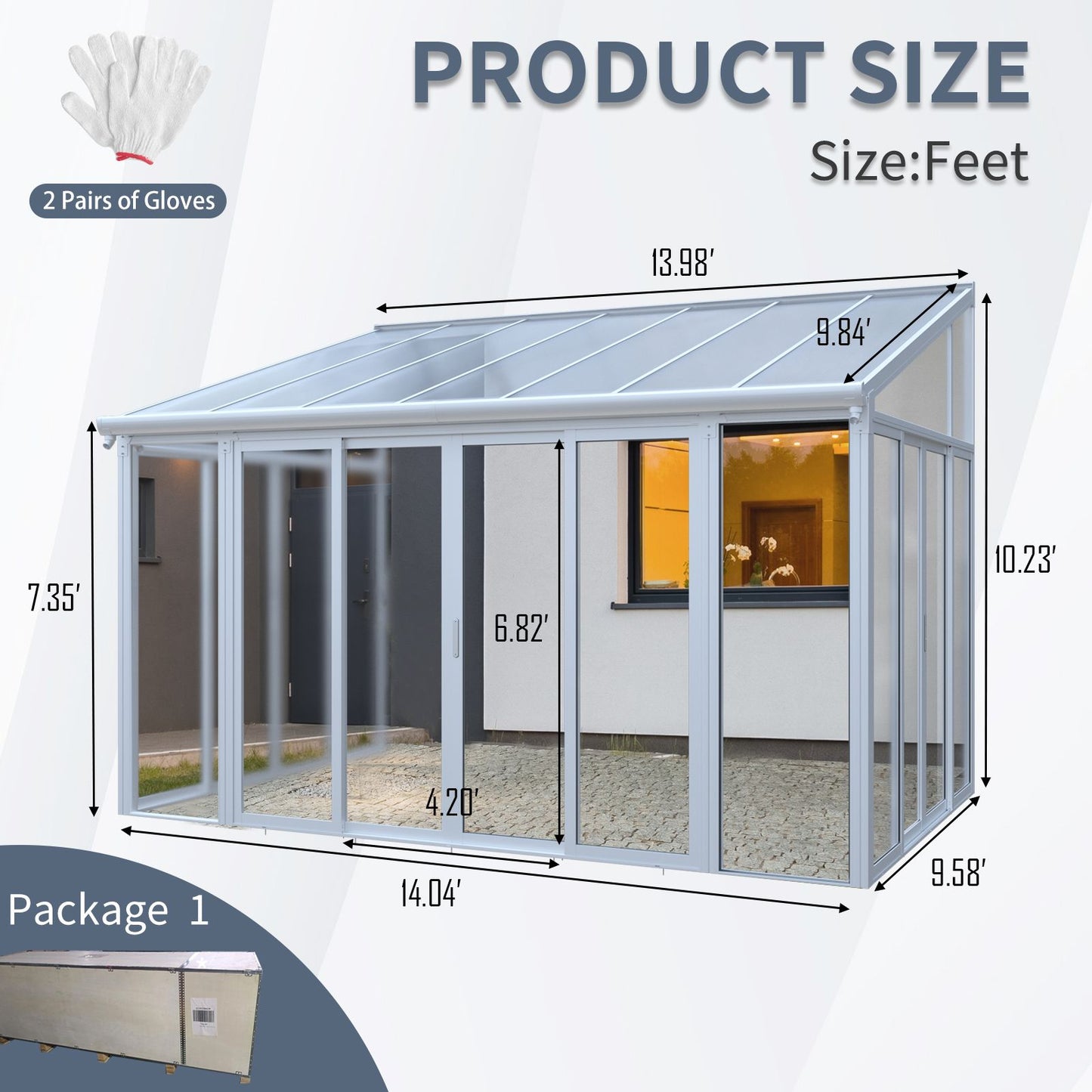 10×14 ft Enclosed Patio Cover with 3 Lockable Sliding Doors