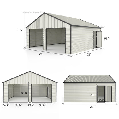 23FT x 22FT Double Garage Metal Shed with Side Entry Door