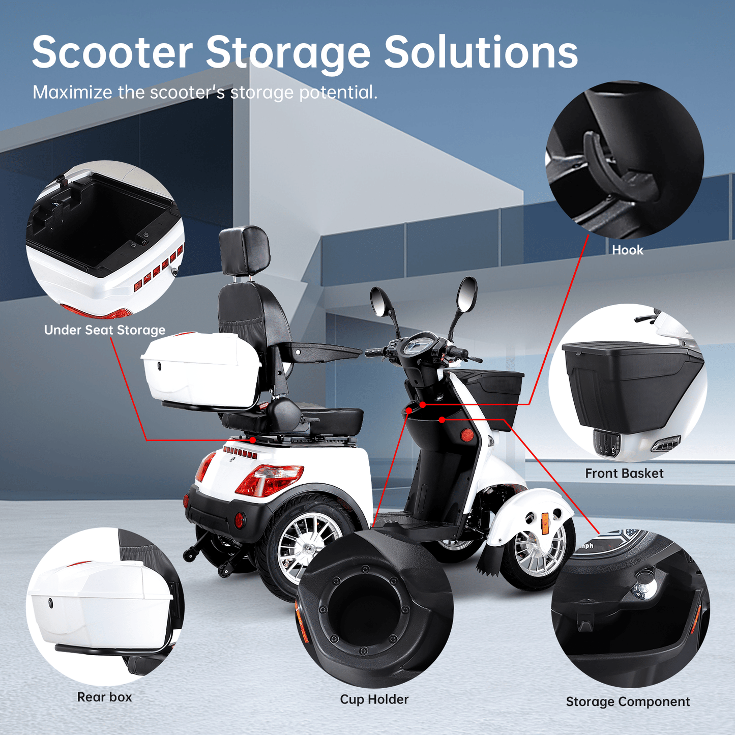 XL3D4L Electric Mobility Recreational Travel Scooter for Adults,Mobility Scooters for Seniors, 4 Wheel Powered Mobility Scooters,