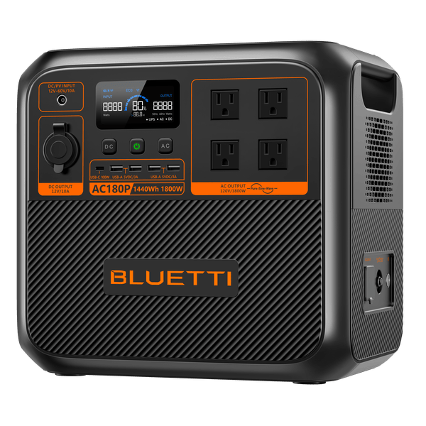 BLUETTI Portable Power Station AC180P, 1440 Watt-Hour Lithium Iron Phosphate Battery Backup with 4 x 1800 Watt (2700 Watt Power Boost, Solar Generator (Prohibited for sale on Amazon and TEMU)