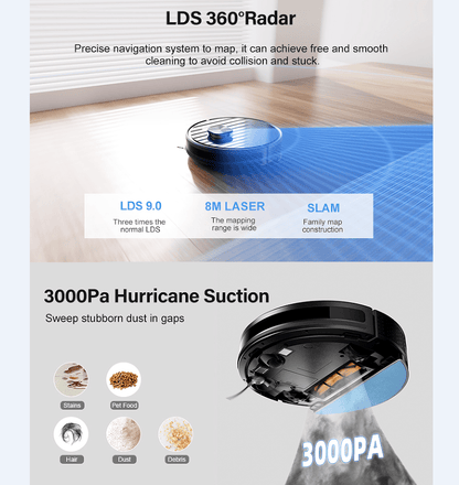 Automatic cleaning sweeper robot vacuum cleaner laser life 2.5h 32W