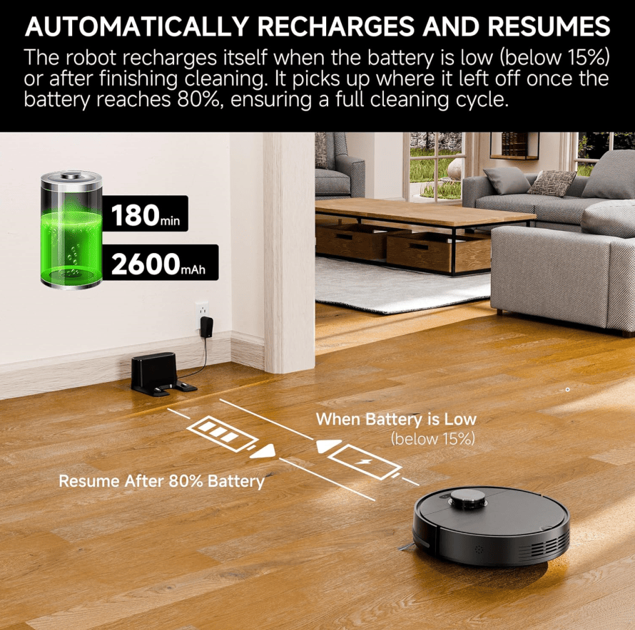 Automatic cleaning sweeper robot vacuum cleaner laser life 2.5h 32W