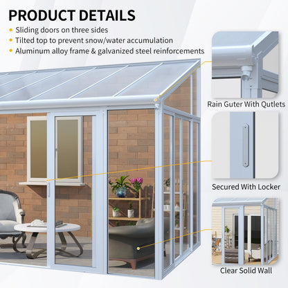 10×14 ft Enclosed Patio Cover with 3 Lockable Sliding Doors