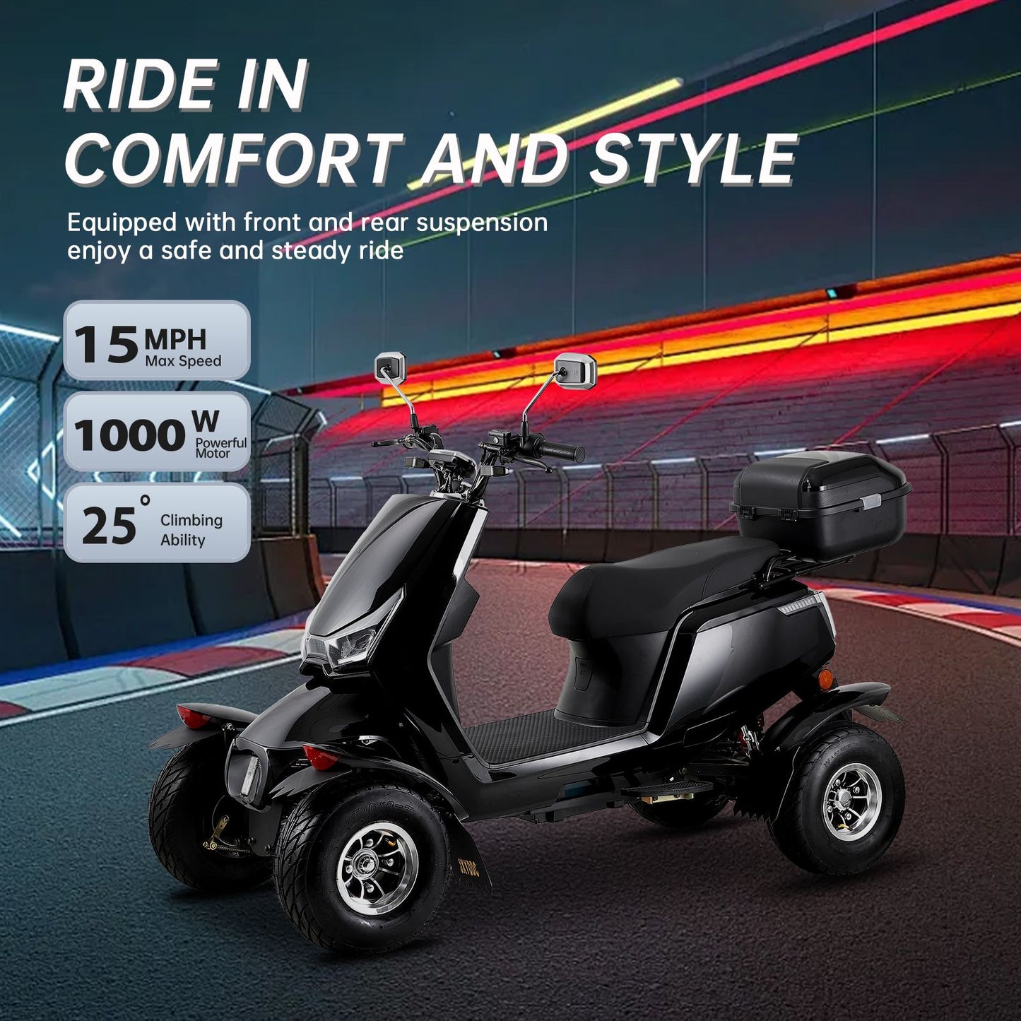 Electric Mobility Recreational Travel Scooter for Adults,Mobility Scooters for Seniors, 4 Wheel Powered Mobility Scooters,