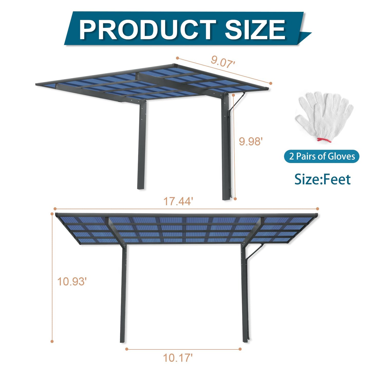 Outdoor Carport, 17.44FT*9FT*11FT