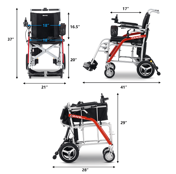 White folding electric wheelchair.