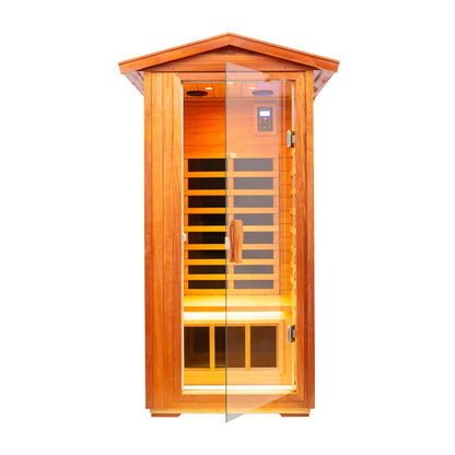 Outdoor Khaya wood one person far infrared sauna room