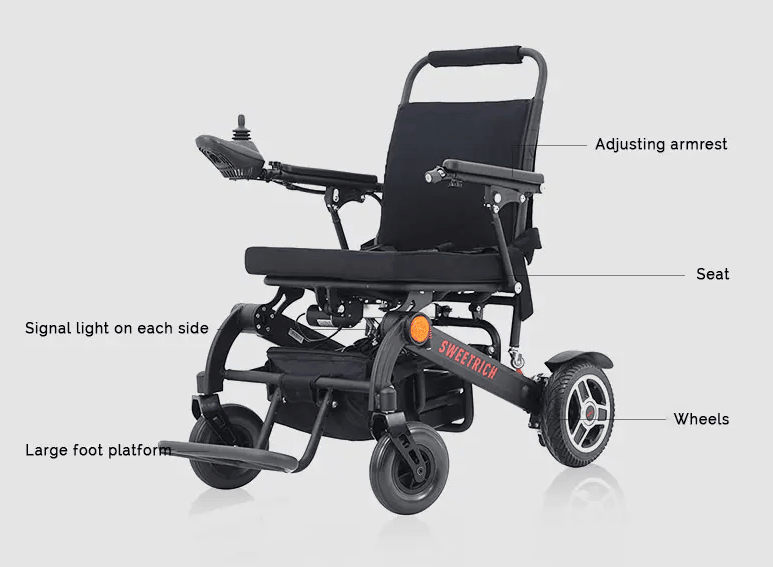 Black folding electric wheelchair