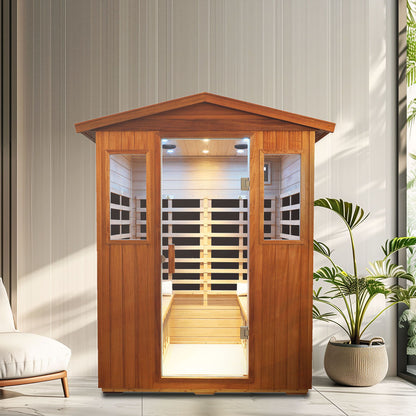 Outdoor Khaya wood four person far infrared sauna room