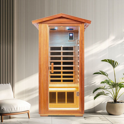 Outdoor Khaya wood one person far infrared sauna room