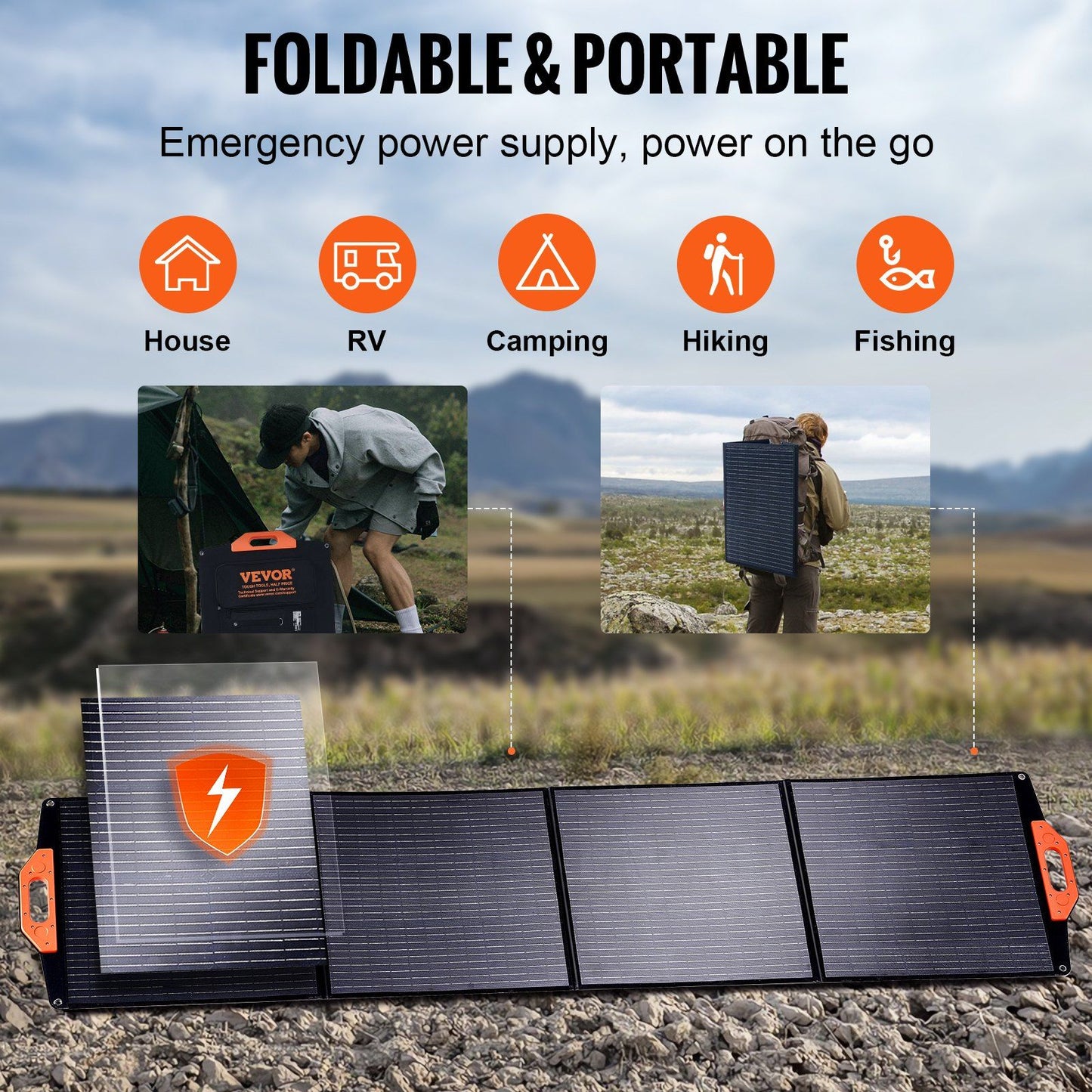 VEVOR Portable Monocrystalline Solar Panel 200W Foldable ETFE Solar Charger kit